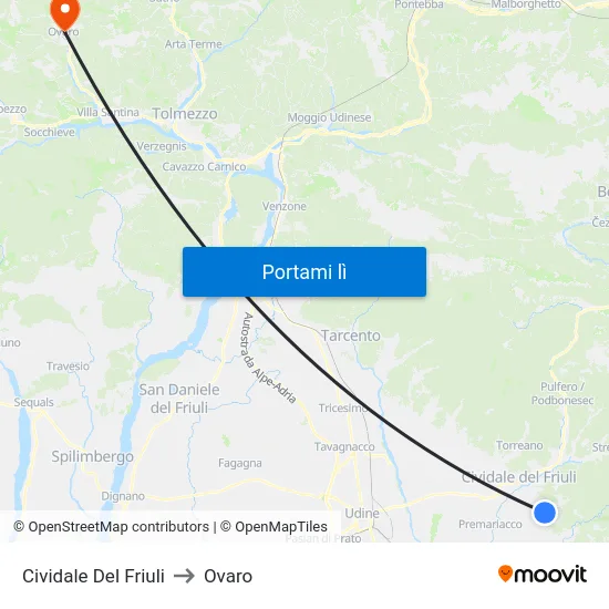 Cividale Del Friuli to Ovaro map