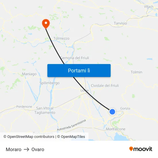 Moraro to Ovaro map