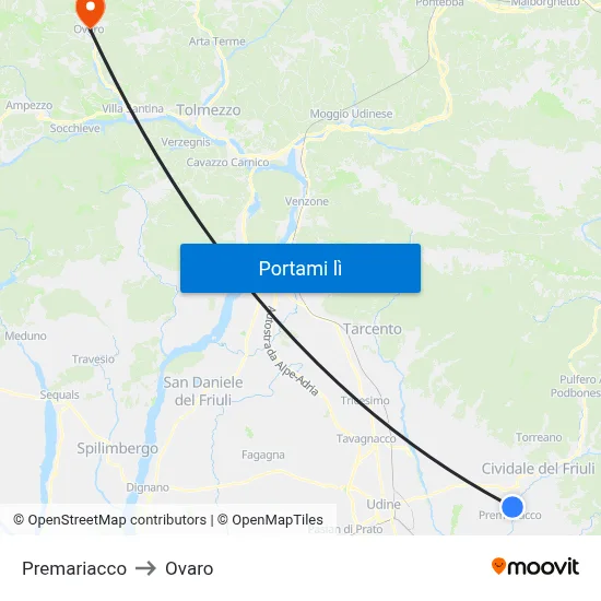 Premariacco to Ovaro map