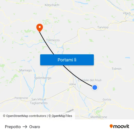 Prepotto to Ovaro map