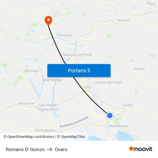 Romans D' Isonzo to Ovaro map