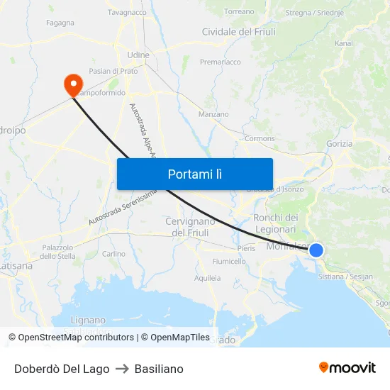 Doberdò Del Lago to Basiliano map