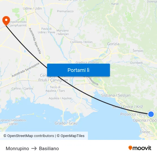 Monrupino to Basiliano map
