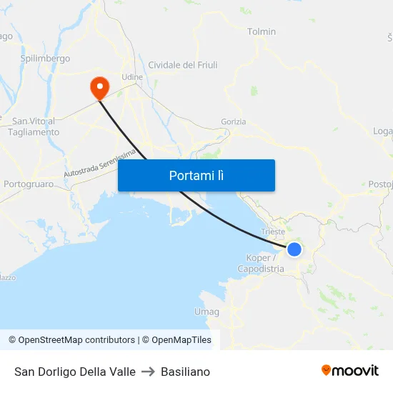 San Dorligo Della Valle to Basiliano map
