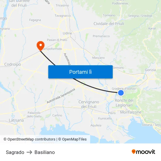 Sagrado to Basiliano map