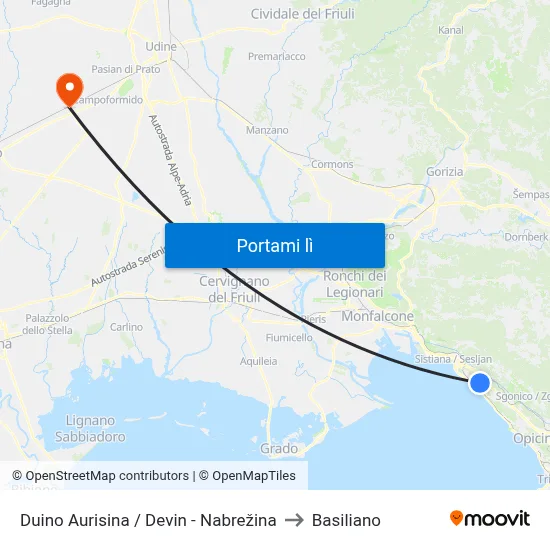 Duino Aurisina / Devin - Nabrežina to Basiliano map