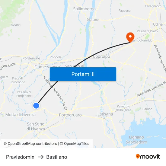 Pravisdomini to Basiliano map