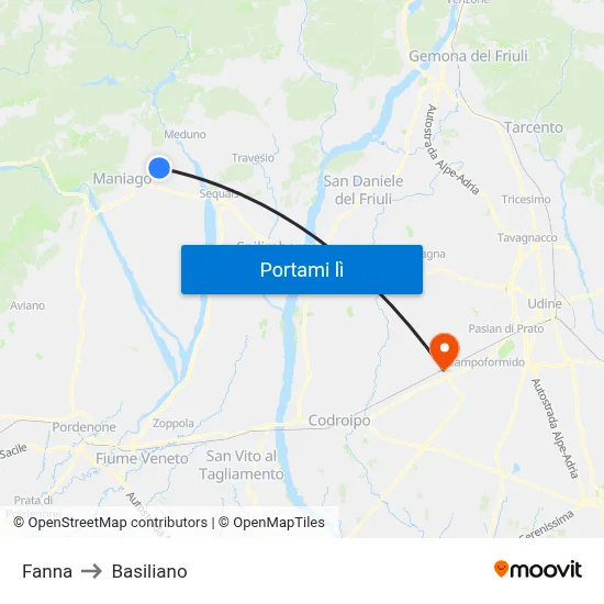 Fanna to Basiliano map