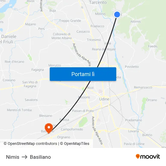 Nimis to Basiliano map