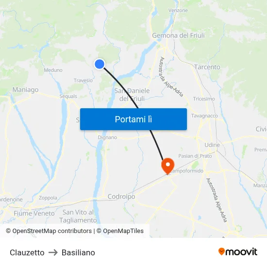 Clauzetto to Basiliano map