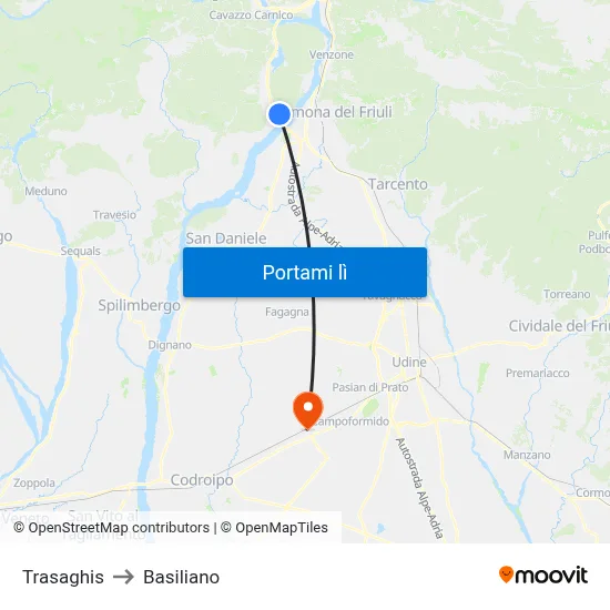 Trasaghis to Basiliano map