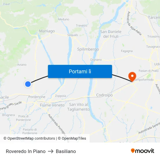 Roveredo In Piano to Basiliano map