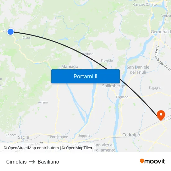 Cimolais to Basiliano map