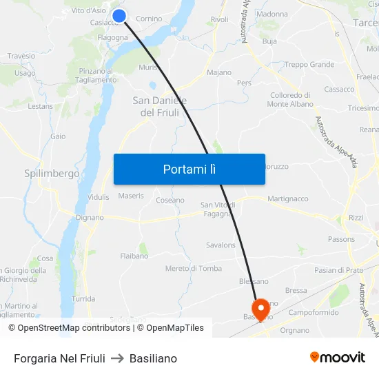 Forgaria Nel Friuli to Basiliano map