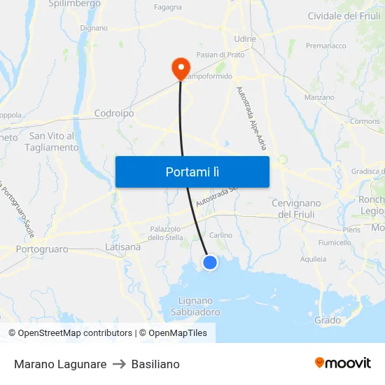 Marano Lagunare to Basiliano map