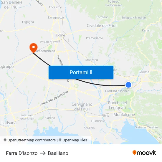 Farra D'Isonzo to Basiliano map