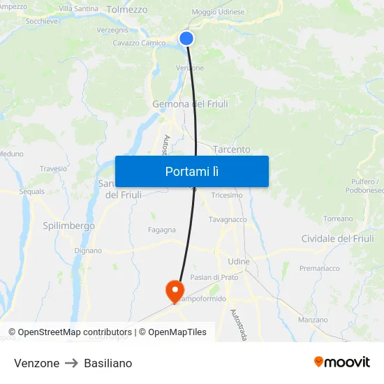 Venzone to Basiliano map