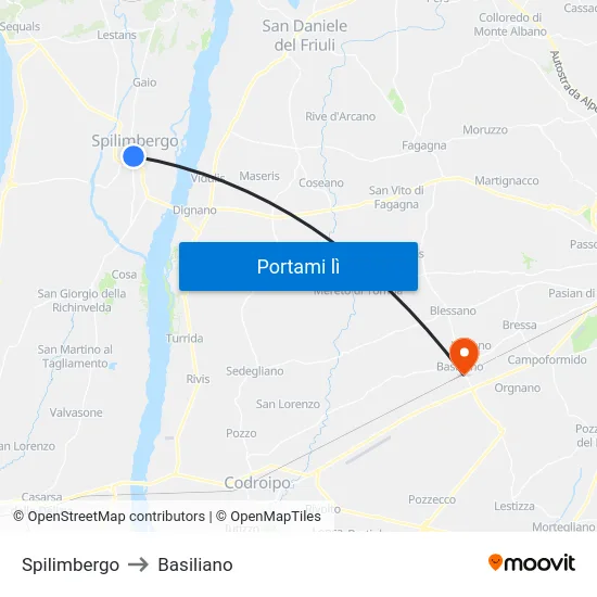 Spilimbergo to Basiliano map