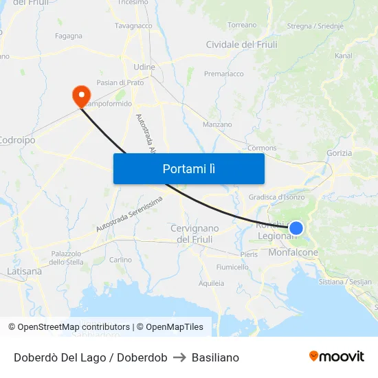 Doberdò Del Lago / Doberdob to Basiliano map