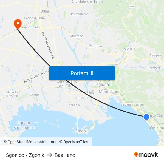 Sgonico / Zgonik to Basiliano map