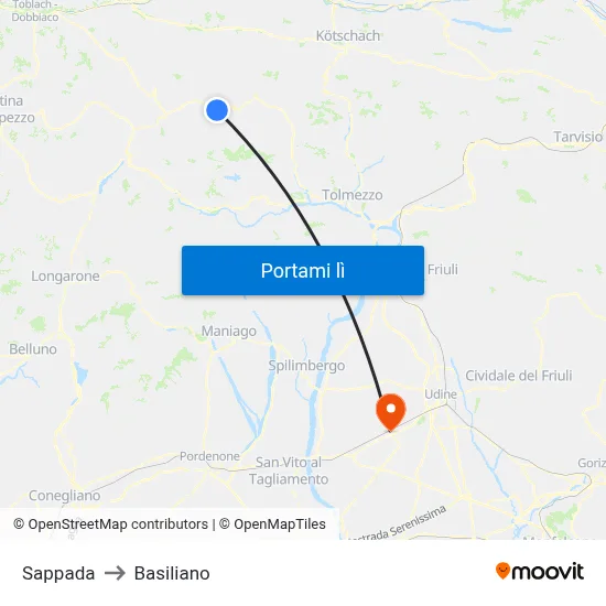 Sappada to Basiliano map