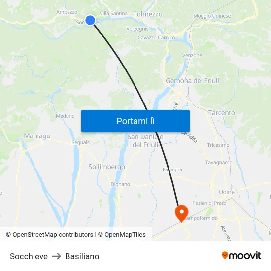 Socchieve to Basiliano map