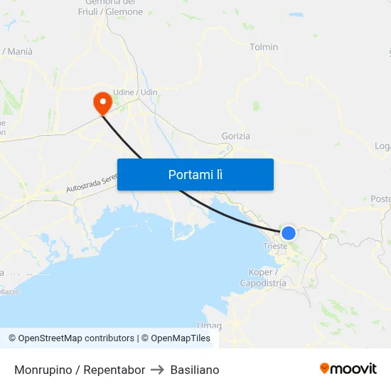 Monrupino / Repentabor to Basiliano map