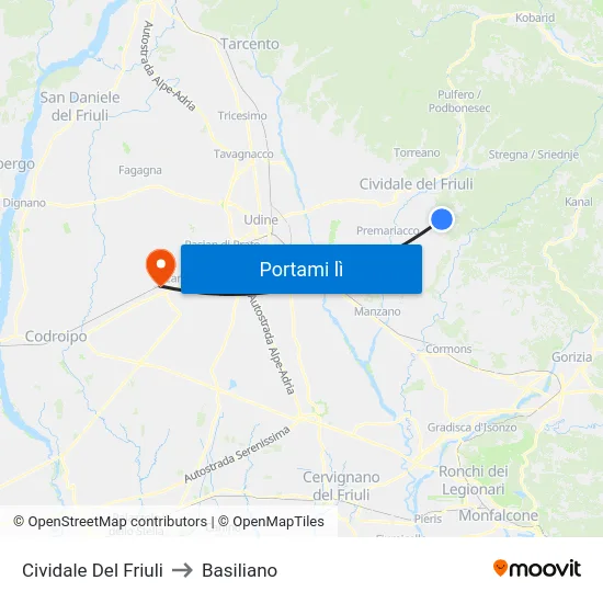 Cividale Del Friuli to Basiliano map