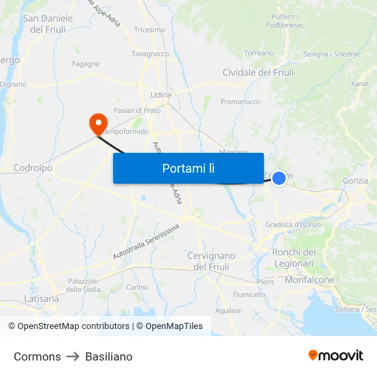Cormons to Basiliano map