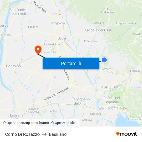 Corno Di Rosazzo to Basiliano map