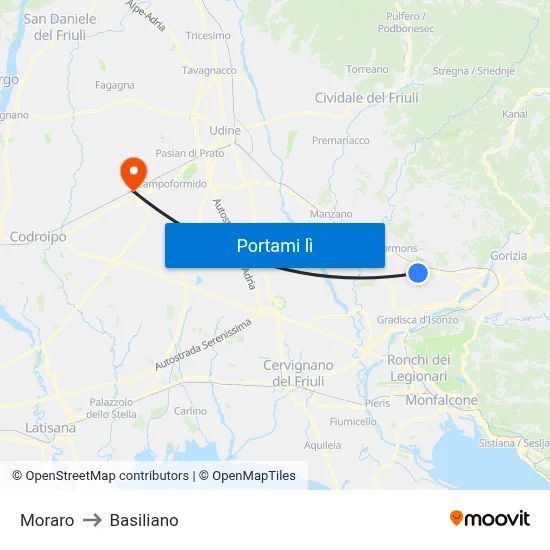 Moraro to Basiliano map