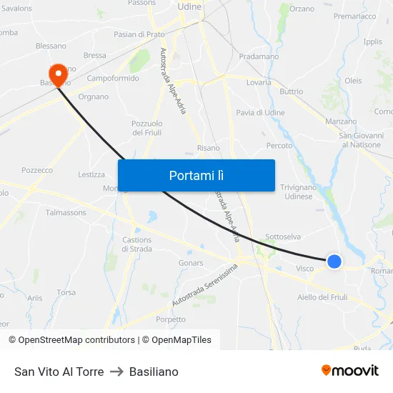 San Vito Al Torre to Basiliano map