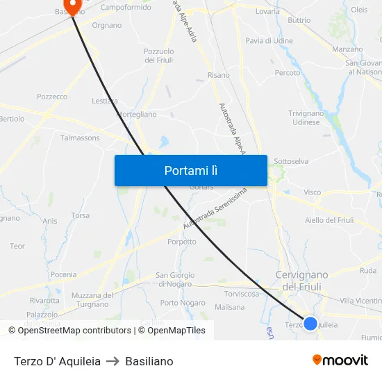 Terzo D' Aquileia to Basiliano map