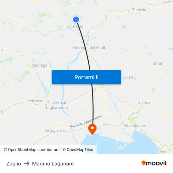 Zuglio to Marano Lagunare map
