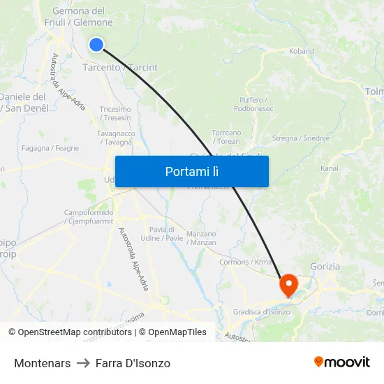 Montenars to Farra D'Isonzo map