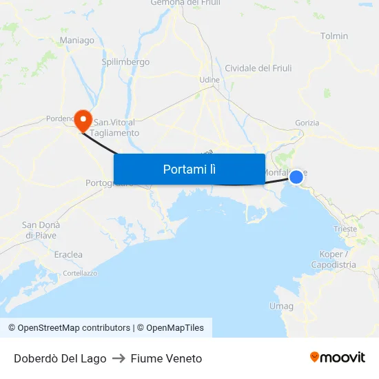 Doberdò Del Lago to Fiume Veneto map