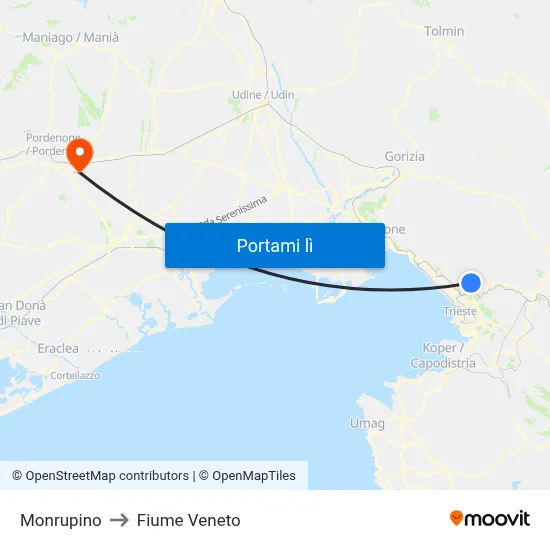 Monrupino to Fiume Veneto map