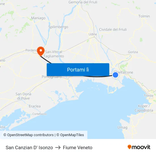 San Canzian D' Isonzo to Fiume Veneto map