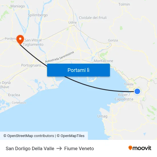 San Dorligo Della Valle to Fiume Veneto map
