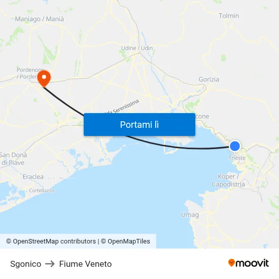 Sgonico to Fiume Veneto map