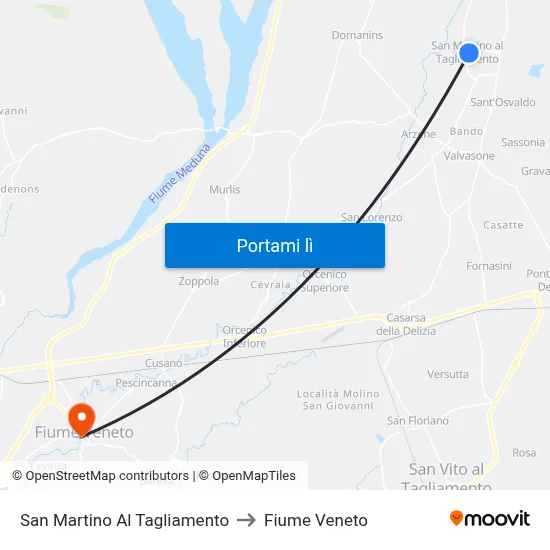 San Martino Al Tagliamento to Fiume Veneto map