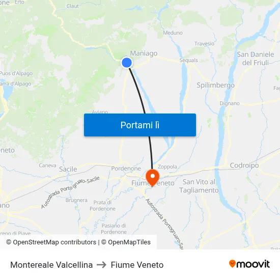 Montereale Valcellina to Fiume Veneto map