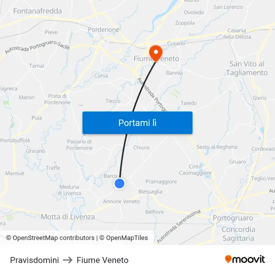 Pravisdomini to Fiume Veneto map
