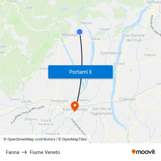 Fanna to Fiume Veneto map