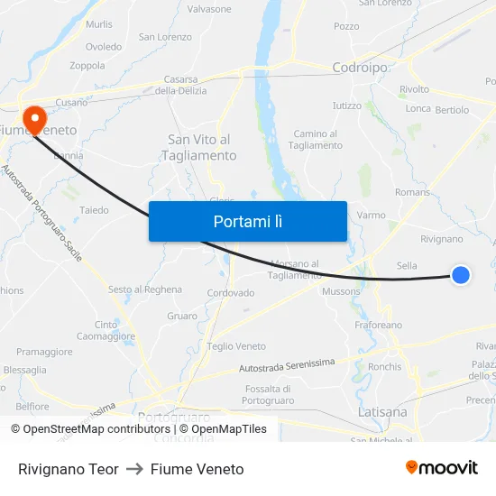 Rivignano Teor to Fiume Veneto map