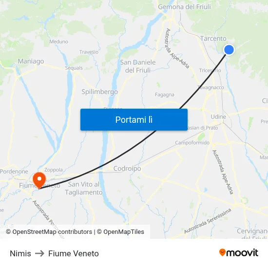 Nimis to Fiume Veneto map