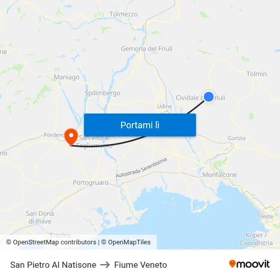 San Pietro Al Natisone to Fiume Veneto map