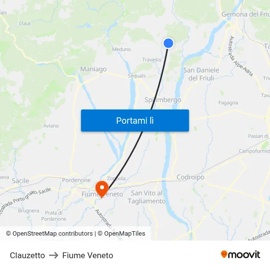 Clauzetto to Fiume Veneto map