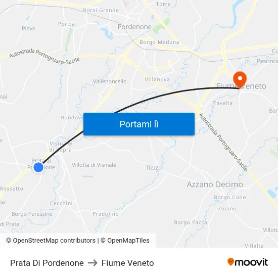 Prata Di Pordenone to Fiume Veneto map