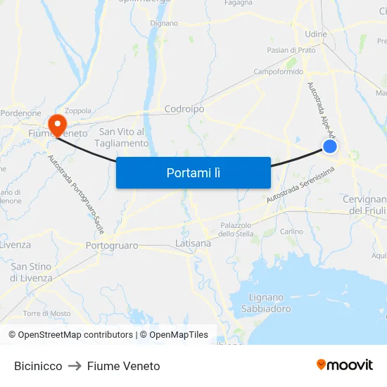 Bicinicco to Fiume Veneto map